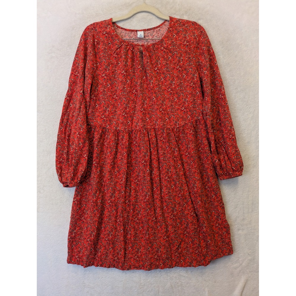 Old Navy Womens XS Red‎ Floral Ditsy Rayon Babydoll Long Sleeve Swing Dress